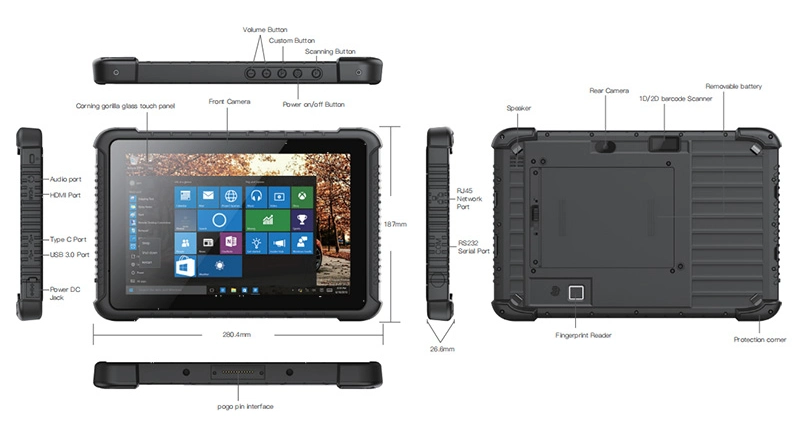 Industrial Vehicle Computer 10.1 Inch Rugged Tablet PC with Win 10 PRO Operating System