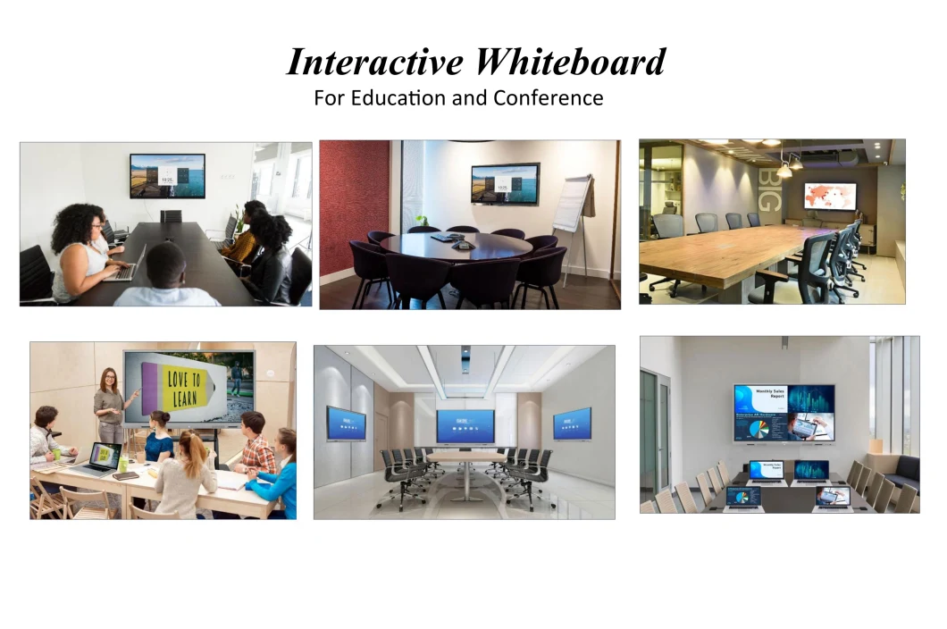 55 to 110 Inch 4K Dual System LCD All in One Electronic Multi Touch Screen Interactive Whiteboard Smart Board with Camera Microphone for Conference Classroom