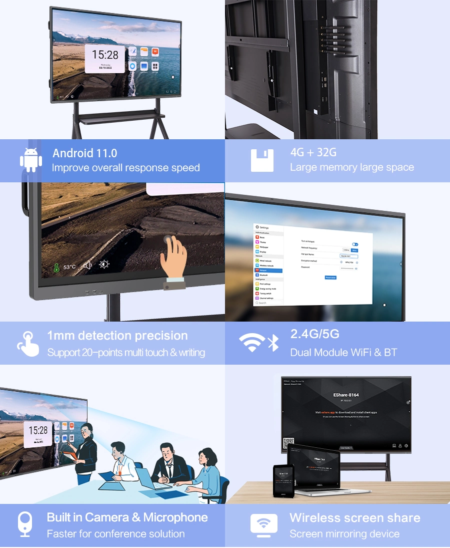 65 Inch Teaching School Built-in Camera Conference Multi Touch Screen Electronic Digital Smart Interactive White Board