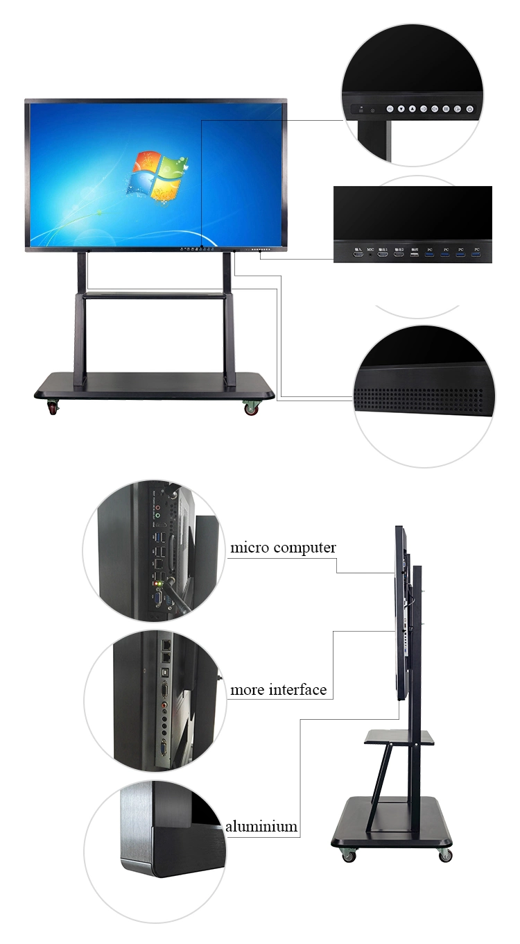 Office Supply 85 Inch Android/Windows Touch All in One PC Advertising Display Portable Interactive Whiteboard