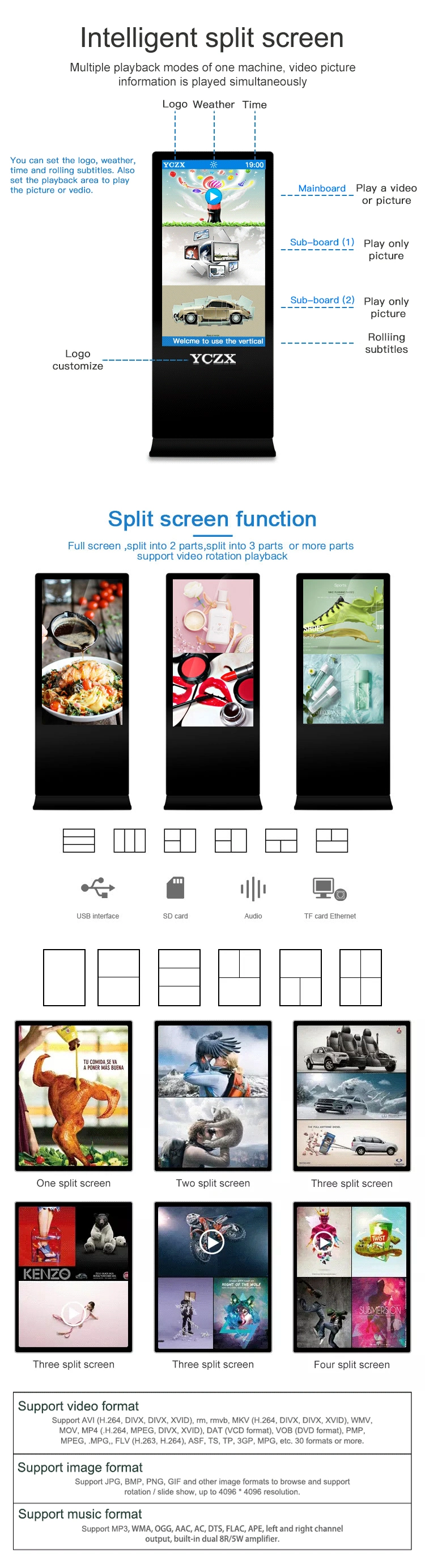 55 Inch LCD Floor Standing Indoor LED Digital Screen Advertising Display Signage
